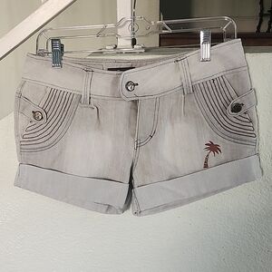 Women's Gray Denim Jean Shorts with Palm Tree Accent